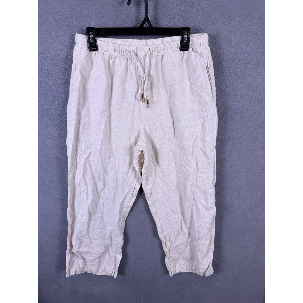 C&C California Womens Linen Pants L Tan Beach Travel Vacation Wide Leg Relaxed